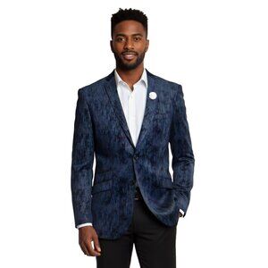 Solid Blue Textured Multi Tone Pattern Mens Suit Jacket